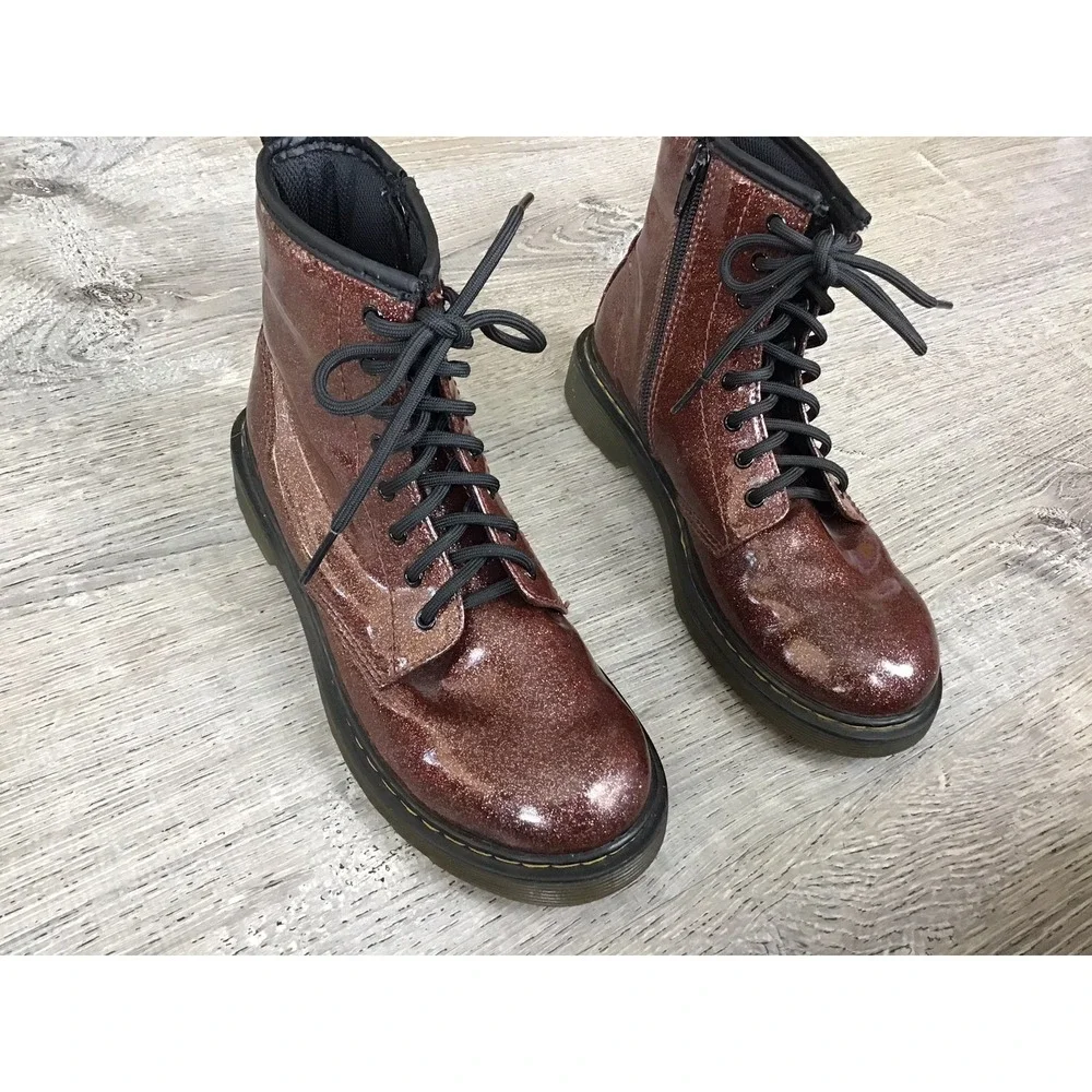 Dr. Martens Youth Boots Girls Size 4 Mauve Glitter Rays 1460 J Combat Boots Zip